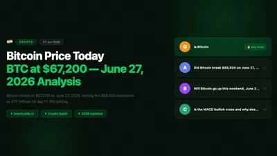 Bitcoin Price Today: BTC at $67,200 — June 27, 2026 Analysis
