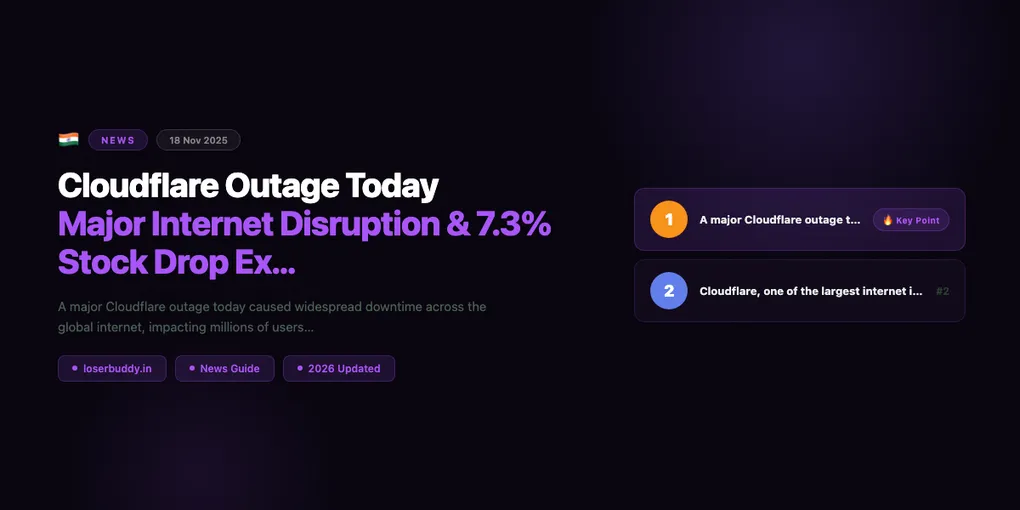 Cloudflare Outage Today: Major Internet Disruption & 7.3% Stock Drop Explained