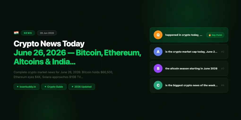 Crypto News Today: June 26, 2026 — Bitcoin, Ethereum, Altcoins & India Update