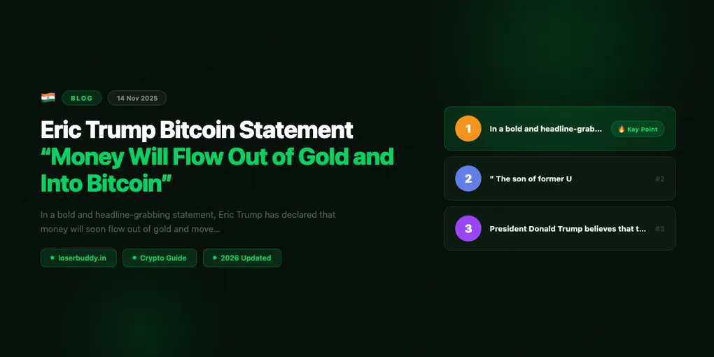 Eric Trump Bitcoin Statement: “Money Will Flow Out of Gold and Into Bitcoin”