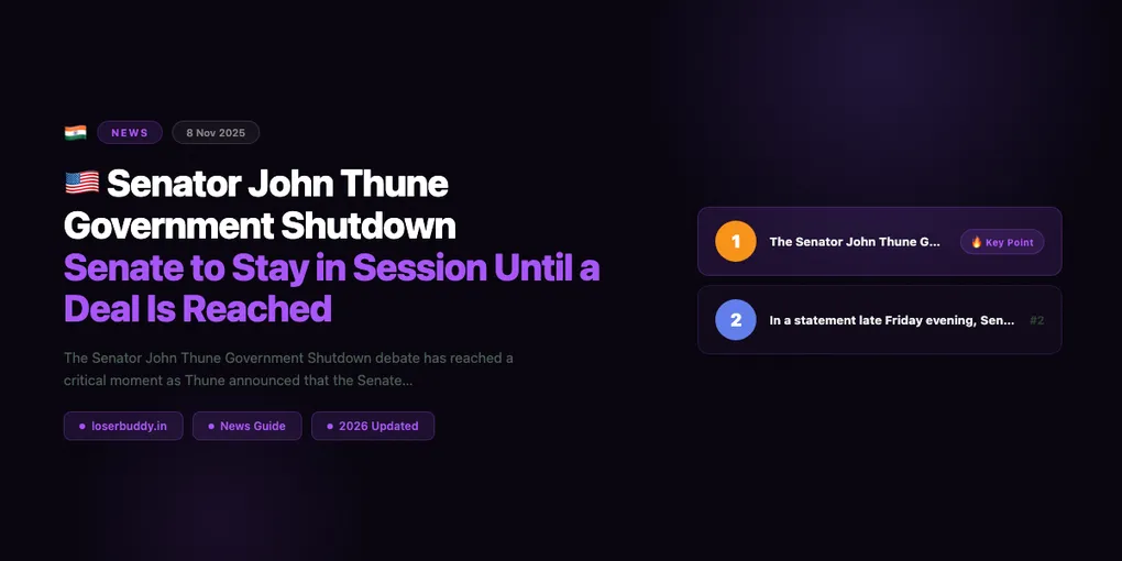 🇺🇸 Senator John Thune Government Shutdown: Senate to Stay in Session Until a Deal Is Reached
