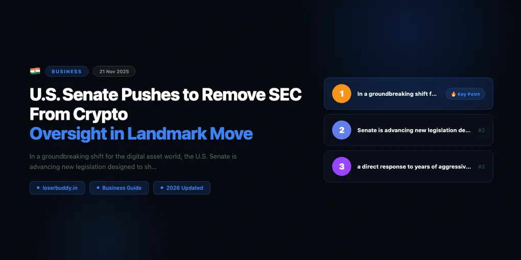 U.S. Senate Pushes to Remove SEC From Crypto Oversight in Landmark Move