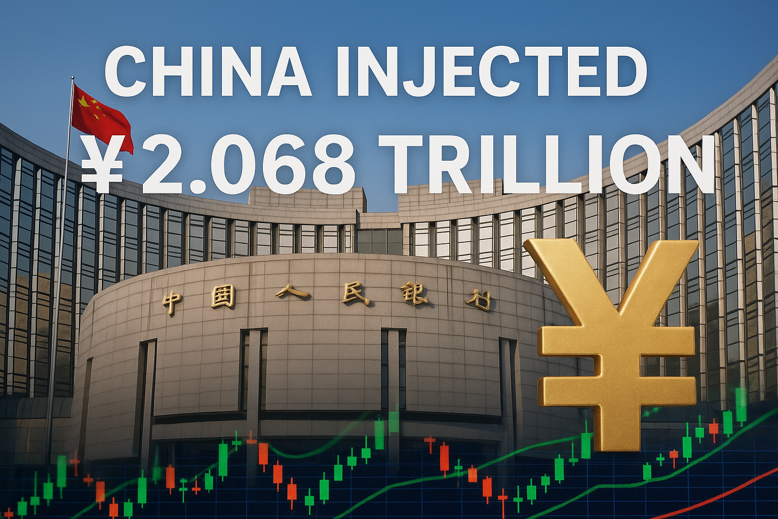 China Liquidity Injection — PBoC building with financial data charts.