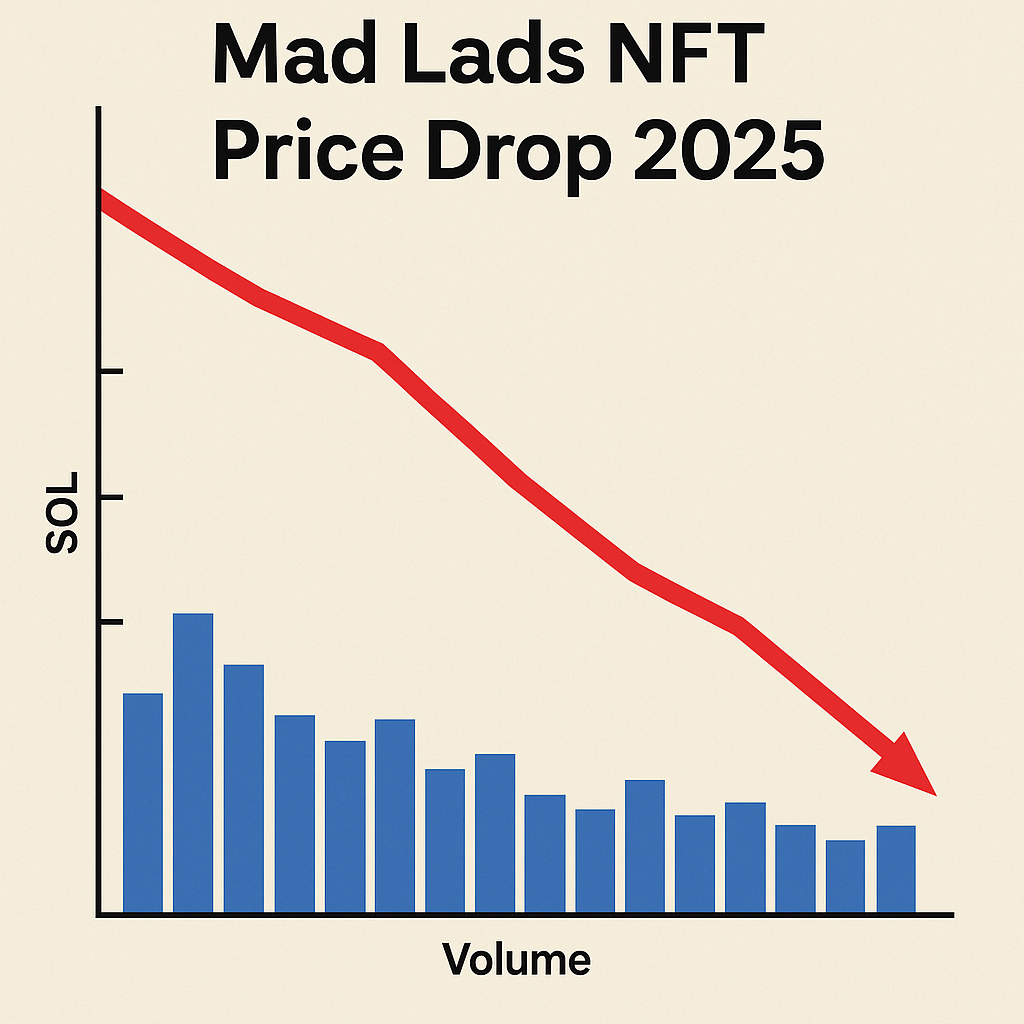 Mad Lads NFT Price Drop chart showing declining Solana floor price and volume.