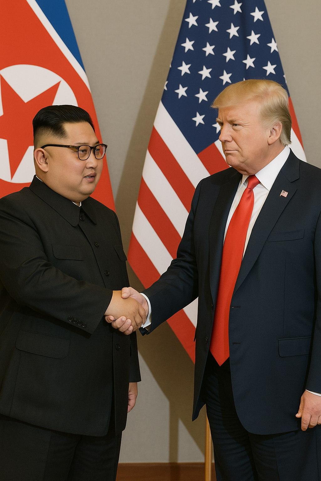 Kim Jong Un Trump Meeting 2025 – diplomatic handshake illustration between U.S. and North Korea leaders, symbolizing potential peace talks.