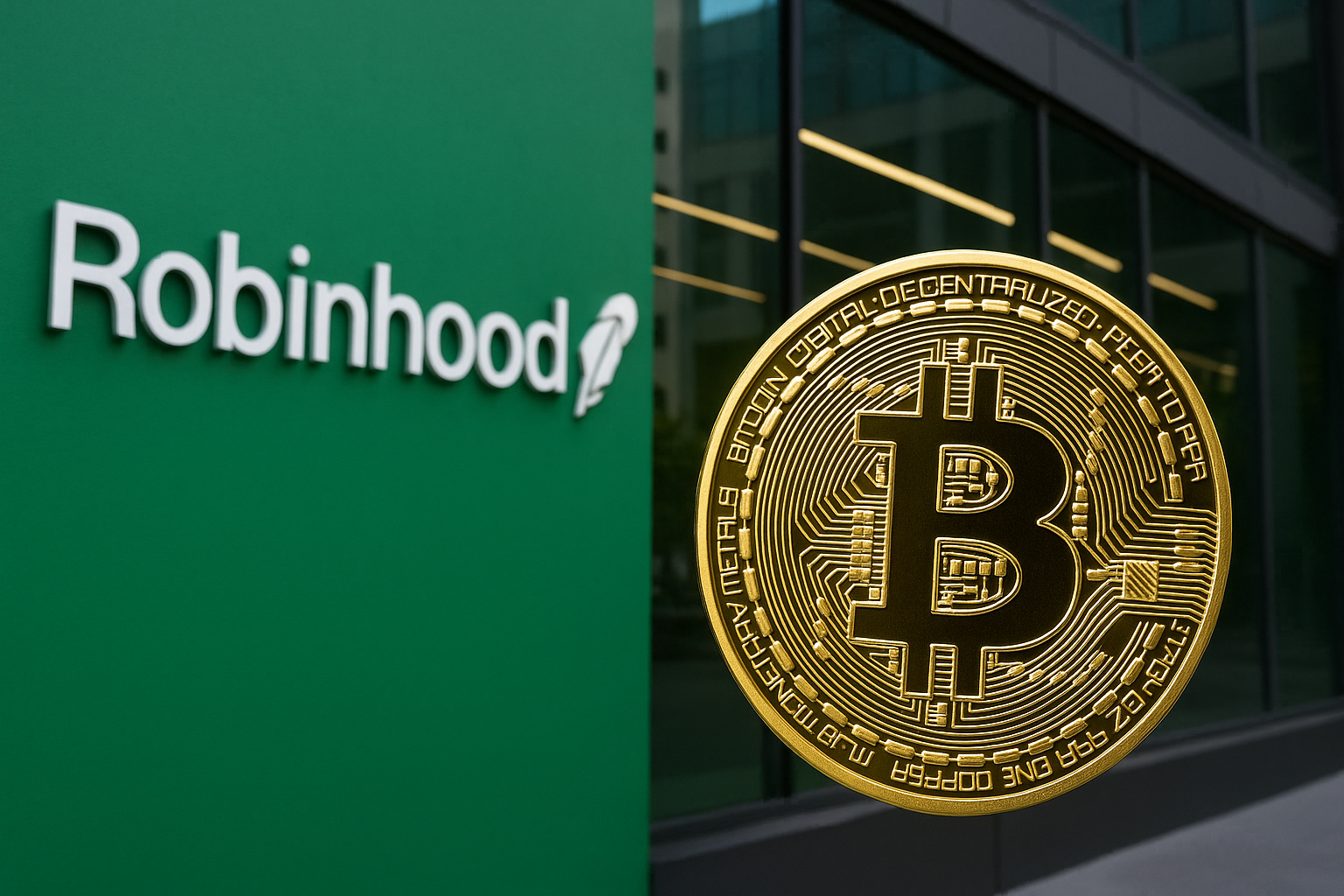 Robinhood Bitcoin Investment 2025 – Bitcoin and Robinhood logo with digital finance visuals