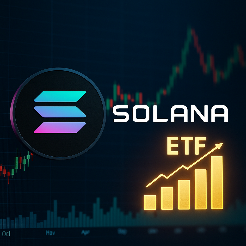 Solana ETF Inflows 2025 – Solana logo with digital financial chart and ETF graph