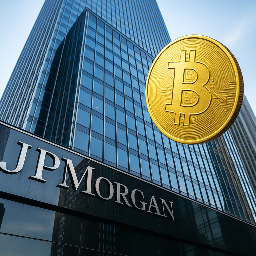 JPMorgan Bitcoin ETF Holdings 2025 – JPMorgan building with Bitcoin visuals and ETF charts