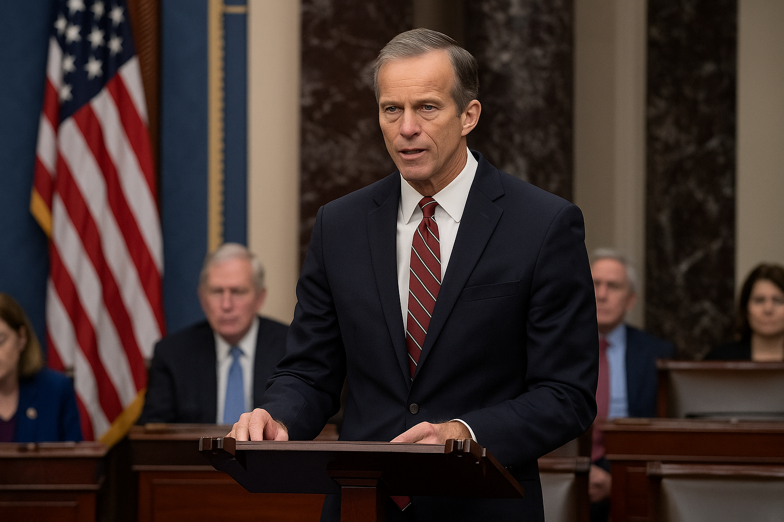 Senator John Thune Government Shutdown 2025 – U.S. Capitol with senators in session and American flag
