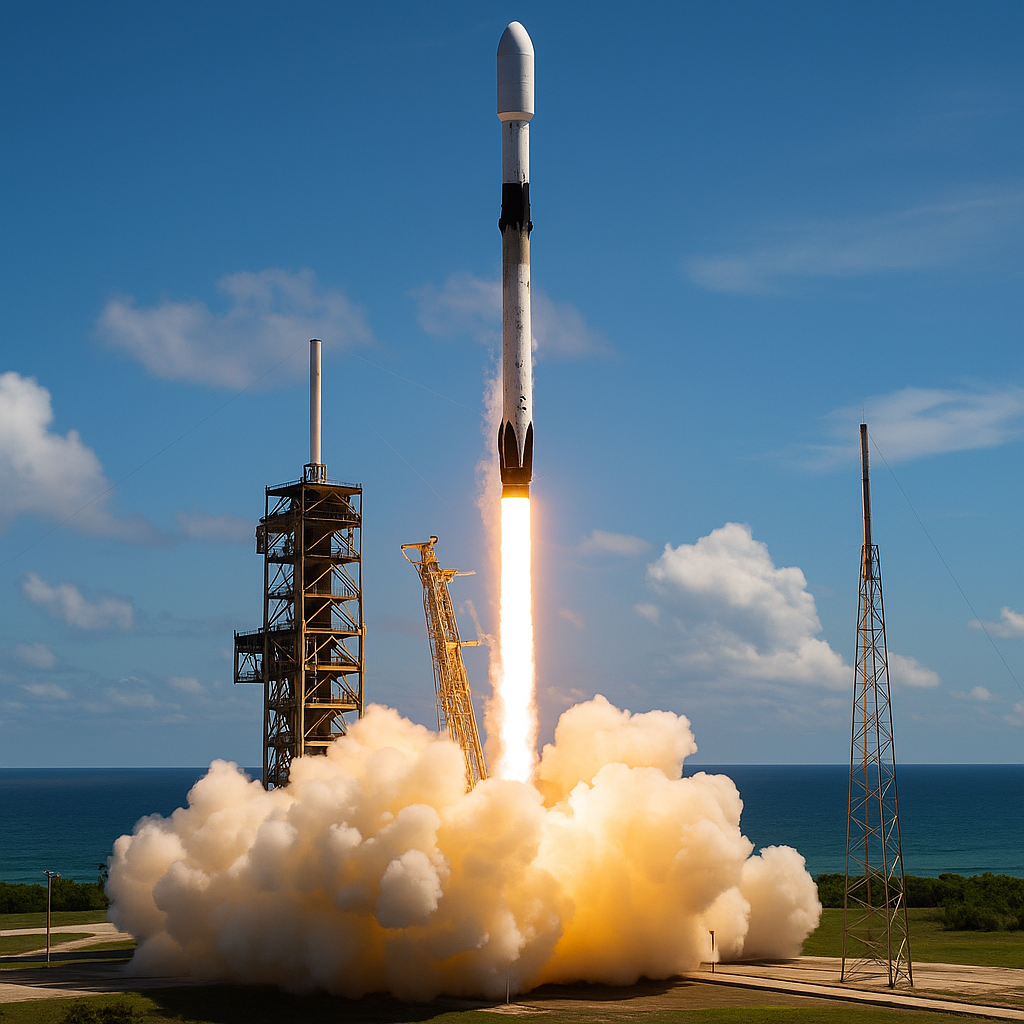 SpaceX Starlink Satellite Deployment 2025 – Falcon 9 launch and Starlink satellites in low Earth orbit