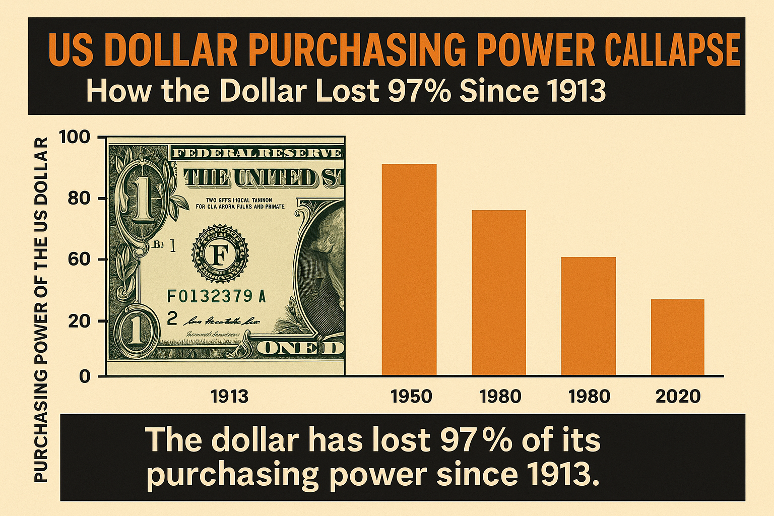 US Dollar Purchasing Power Collapse: How the Dollar Lost 97% Since 1913